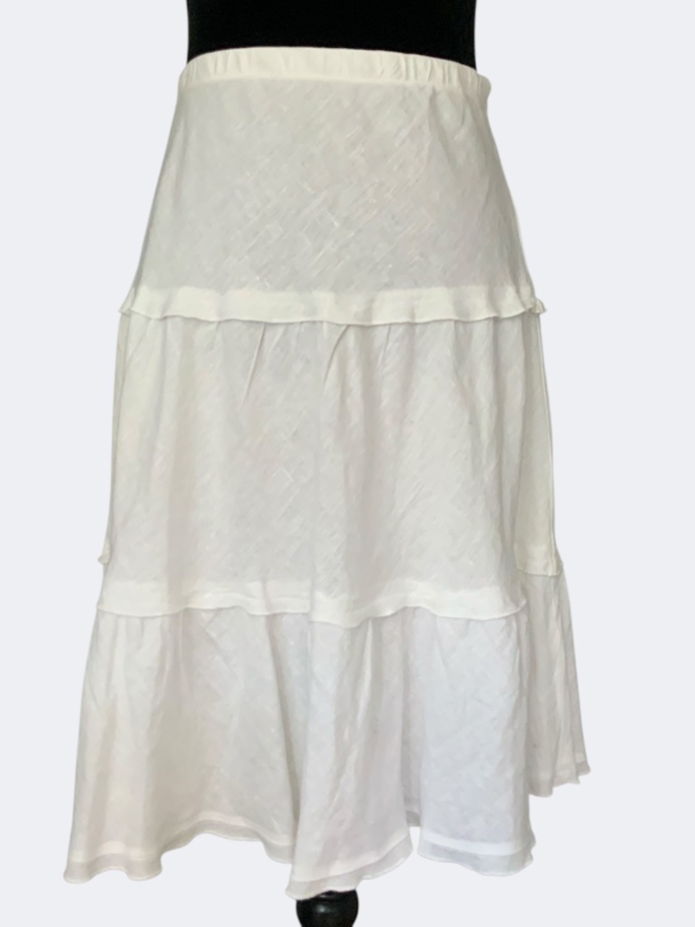 Allen Allen Tiered Ruffle White Linen Pull On Skirt SZ S